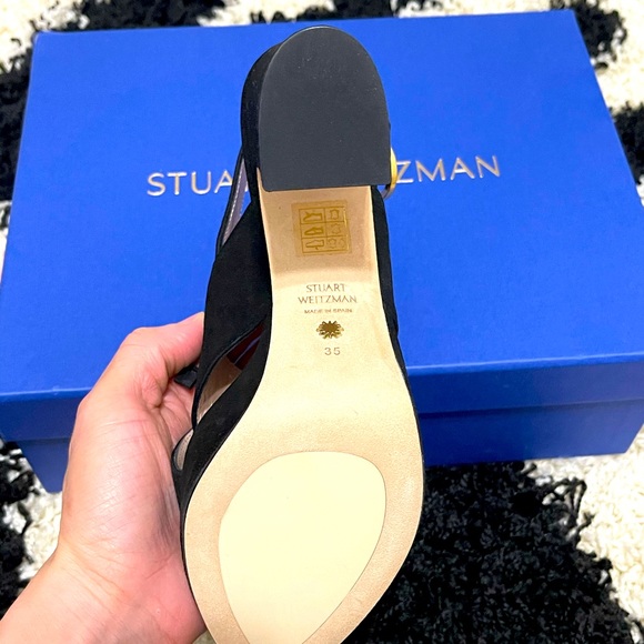 NIB Women’s Size 35 Stuart Weitzman Jerry Black Suede Sandals With Buckle Strap - Picture 10 of 15